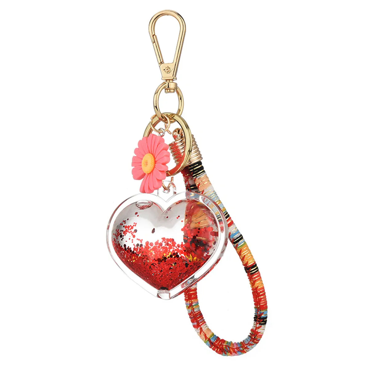 Heart-Shaped Sequins Quicksand Flower Pendant Keychain Wholesale Nihaojewelry