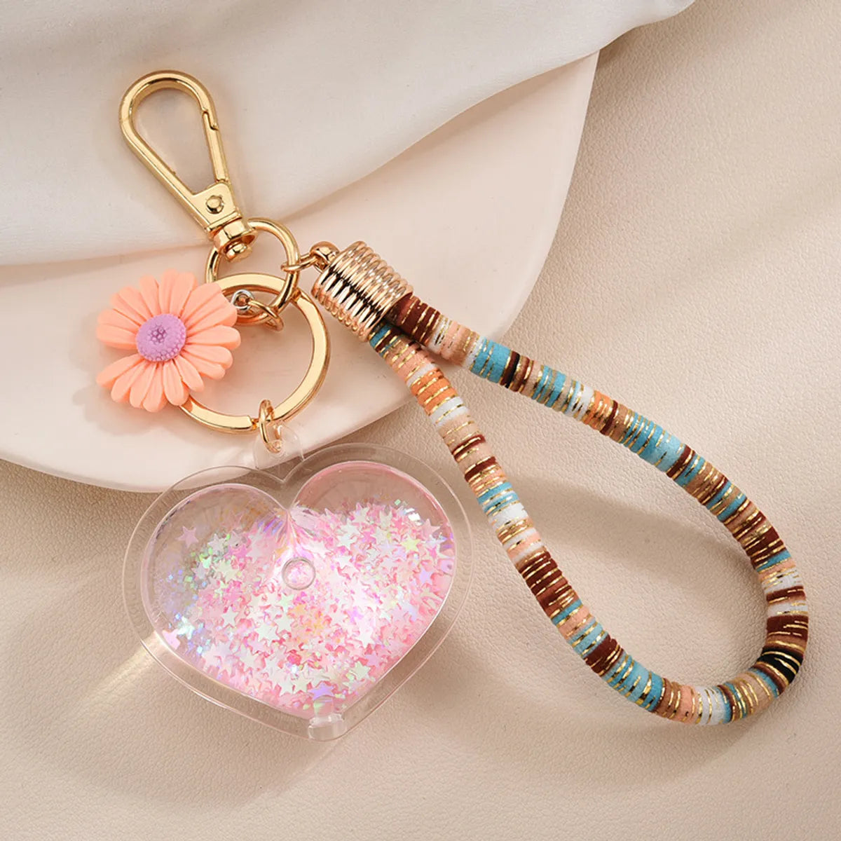 Heart-Shaped Sequins Quicksand Flower Pendant Keychain Wholesale Nihaojewelry