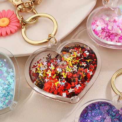 Heart-Shaped Sequins Quicksand Flower Pendant Keychain Wholesale Nihaojewelry