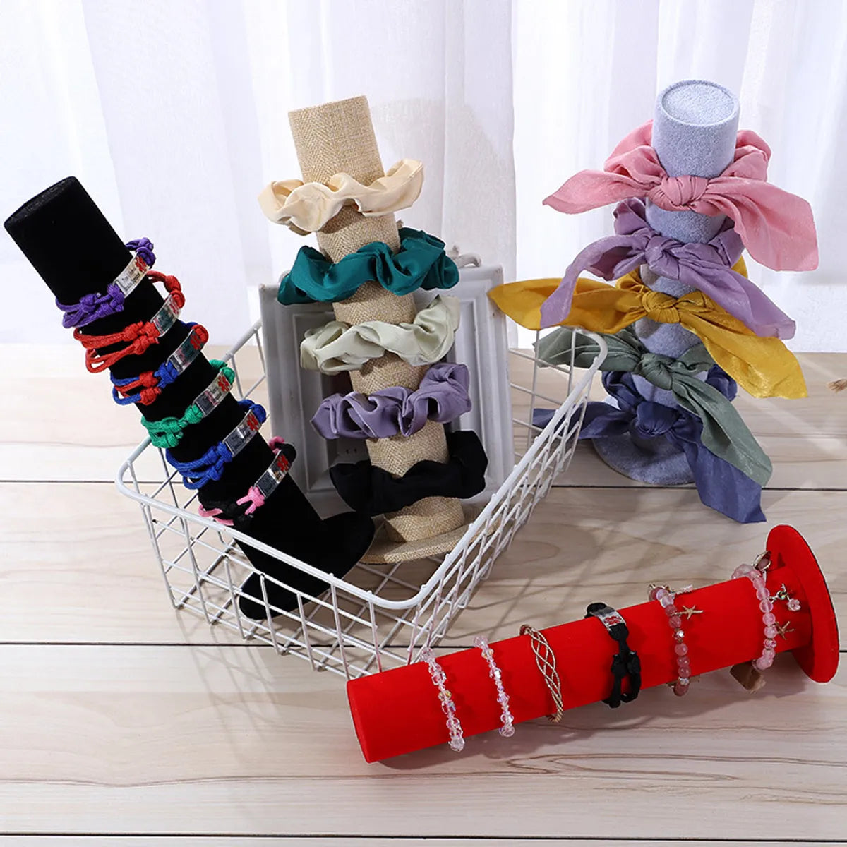 High-Grade Flannel Head Rope Rubber Band Head Flower Display Stand Bead String Watch Hair Band Bracelet Storage Rack Jewelry Store Chaotian Pillar