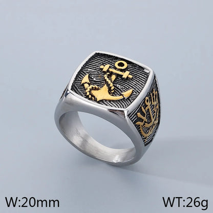 Hip-Hop Anchor 304 Stainless Steel Plating 14K Gold Plated Men'S Rings