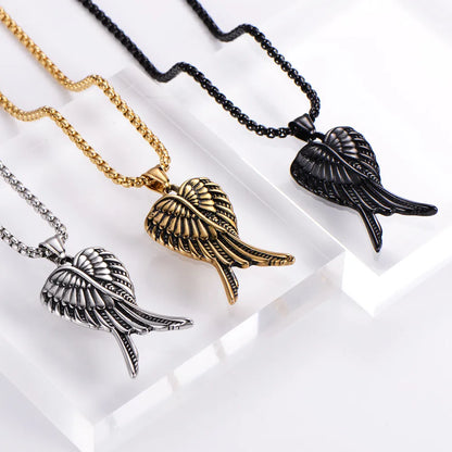 Hip-Hop Angel Wings Stainless Steel Polishing Pendant Necklace 1 Piece