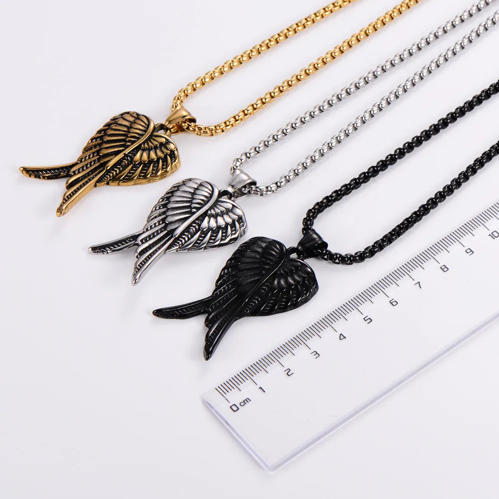 Hip-Hop Angel Wings Stainless Steel Polishing Pendant Necklace 1 Piece