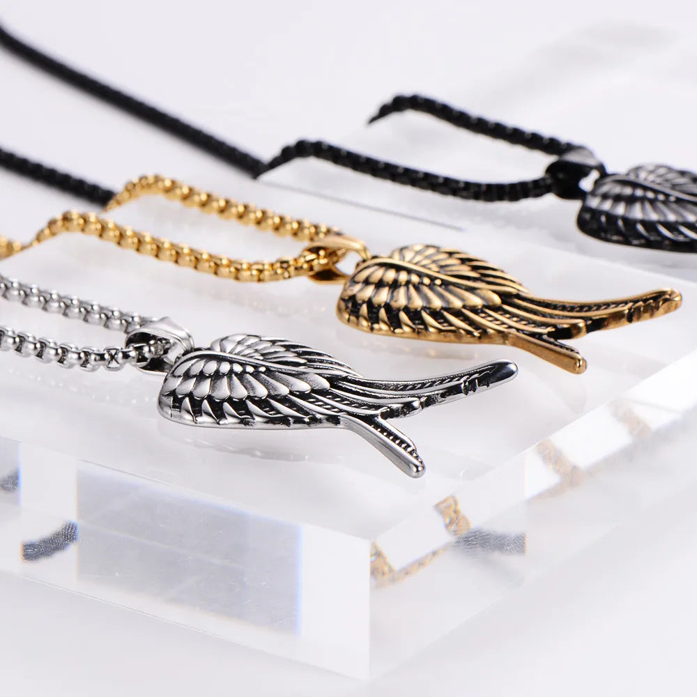 Hip-Hop Angel Wings Stainless Steel Polishing Pendant Necklace 1 Piece