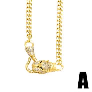 Hip-hop Animal Copper Plating Inlay Zircon 18k Gold Plated Necklace