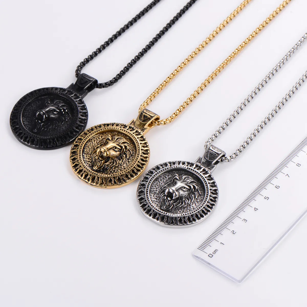 Hip-Hop Animal Lion Stainless Steel Lion Gold Plated Pendant Necklace