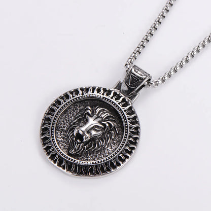 Hip-Hop Animal Lion Stainless Steel Lion Gold Plated Pendant Necklace