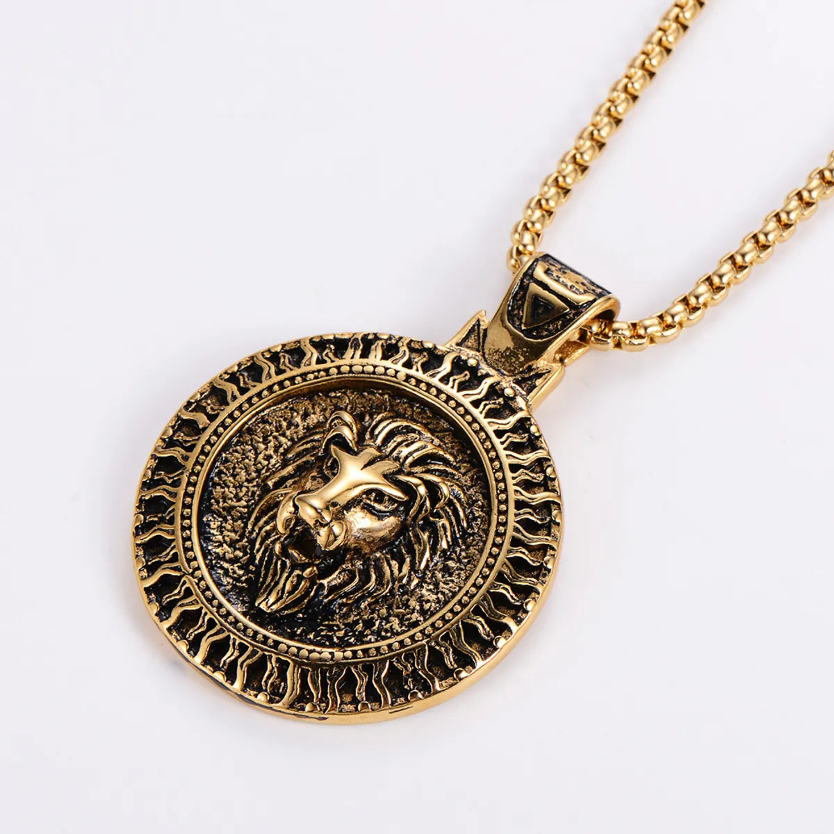 Hip-Hop Animal Lion Stainless Steel Lion Gold Plated Pendant Necklace