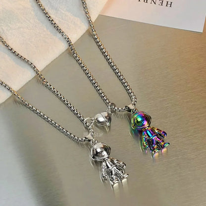 Hip-hop Astronaut Stainless Steel Alloy Couple Pendant Necklace