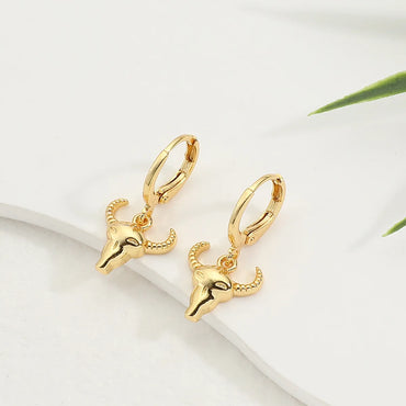 Hip-hop Bull Head Copper Gold Plated Earrings 1 Pair