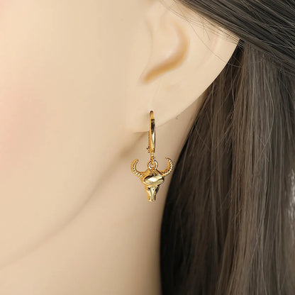 Hip-hop Bull Head Copper Gold Plated Earrings 1 Pair