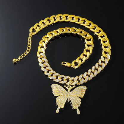 Hip-hop Butterfly Zircon Alloy Wholesale Pendant Necklace