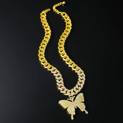 Hip-hop Butterfly Zircon Alloy Wholesale Pendant Necklace