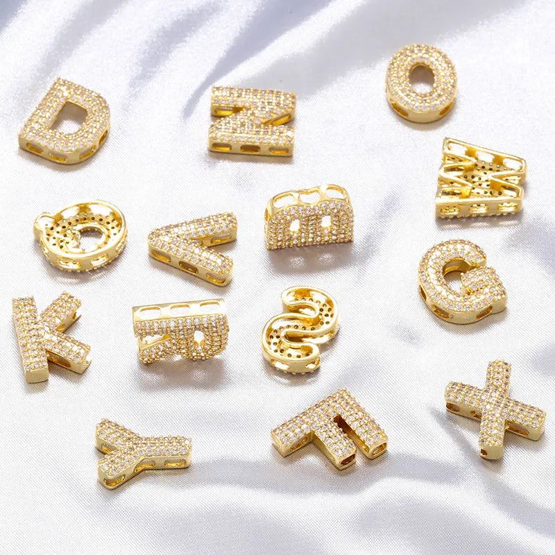 Hip-Hop Classic Style Letter Copper Plating Inlay Zircon 18k Gold Plated Birthday Women'S Charms