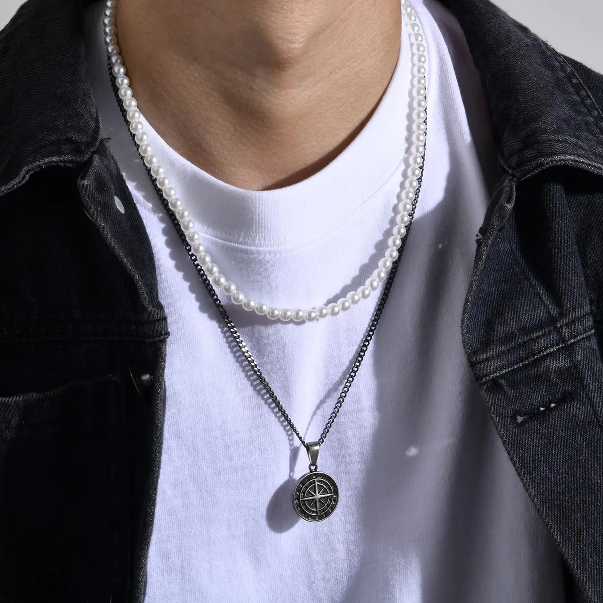 Hip-Hop Coin Titanium Steel Men'S Pendant Necklace