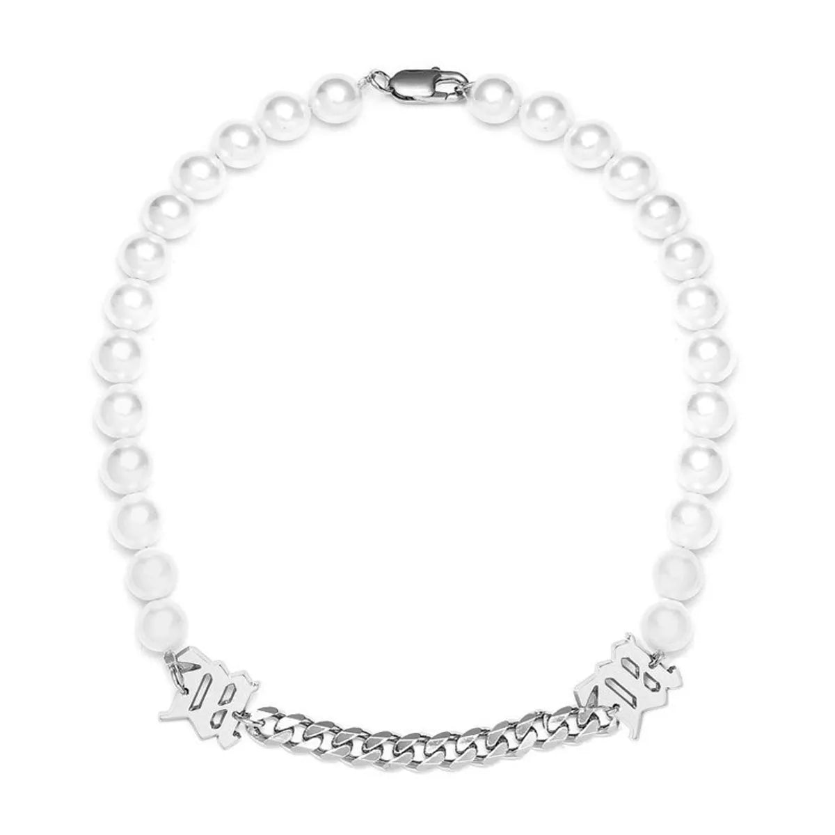 Hip-hop Color Block Stainless Steel Artificial Pearl Beaded Bracelets Necklace