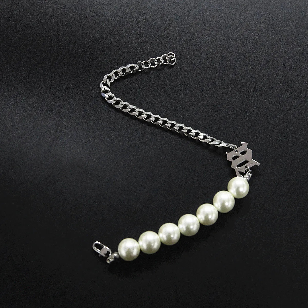 Hip-hop Color Block Stainless Steel Artificial Pearl Beaded Bracelets Necklace