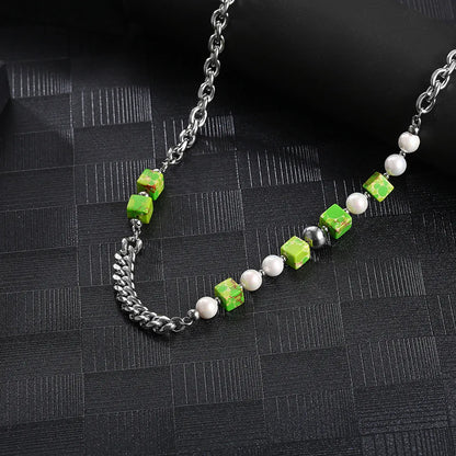 Hip-hop Color Block Stainless Steel Chain Necklace