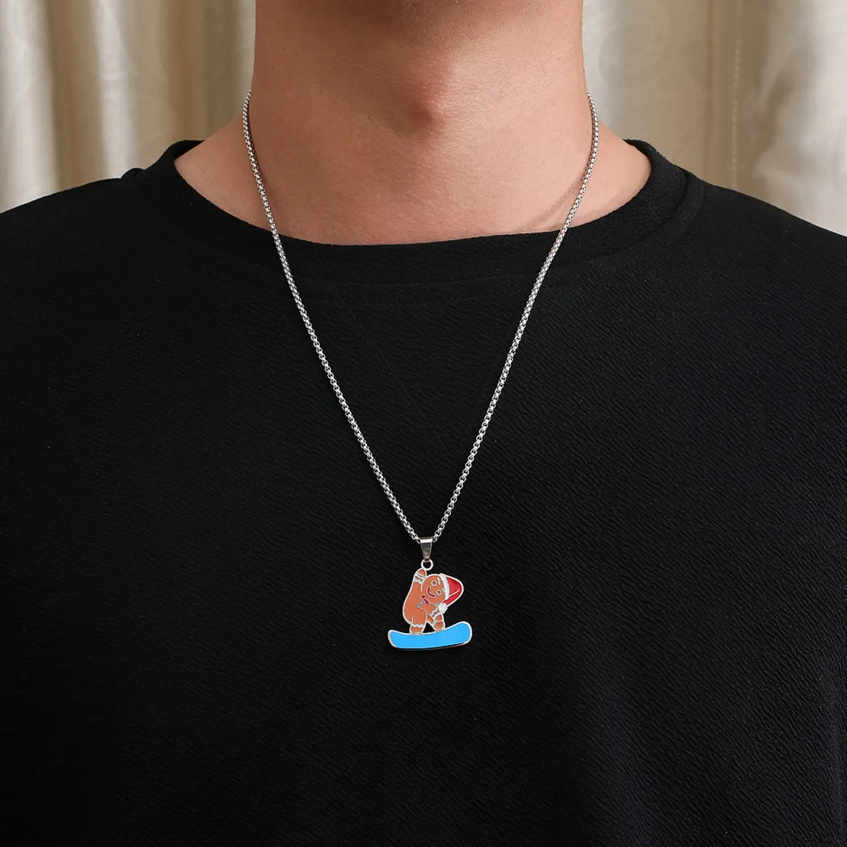 Hip-hop Color Block Stainless Steel Enamel Pendant Necklace