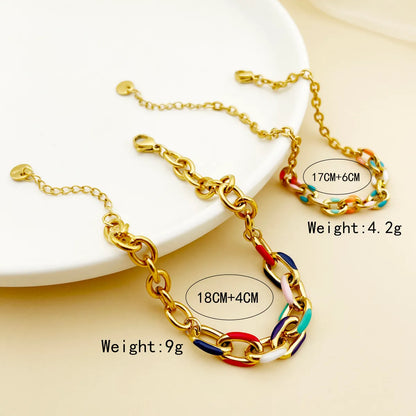 Hip-hop Commute Oval Stainless Steel Metal Enamel Plating Gold Plated Couple Bracelets