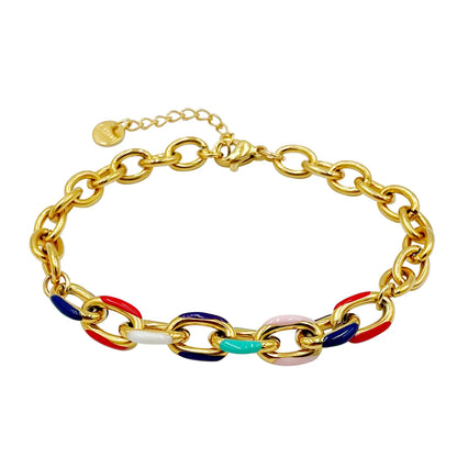 Hip-hop Commute Oval Stainless Steel Metal Enamel Plating Gold Plated Couple Bracelets