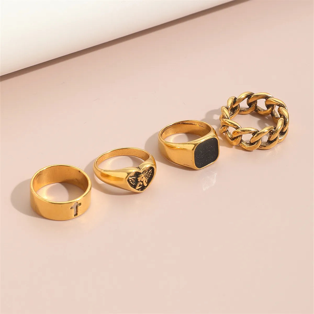 Hip-Hop Cool Style Cross Square Heart Shape Alloy Enamel Hollow Out Unisex Rings