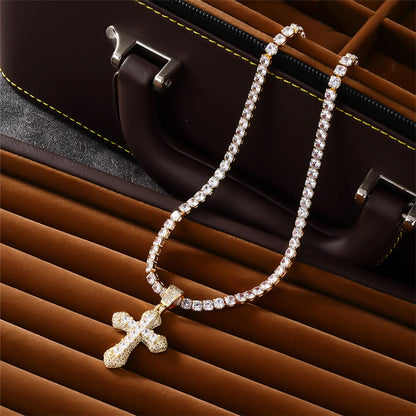 Wholesale Jewelry Hip-Hop Cool Style Cross 304 Stainless Steel Zircon K Gold Plated Rhodium Plated Plating Inlay Pendant Necklace