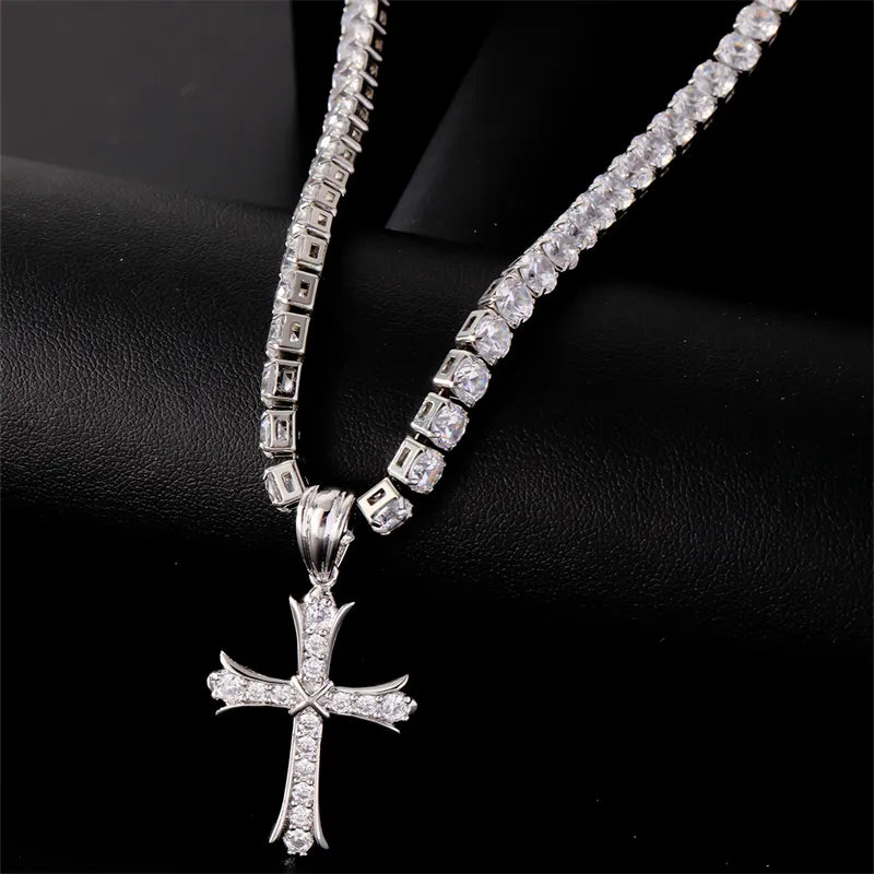 Hip-Hop Cool Style Cross Copper Plating Inlay Zircon K Gold Plated Rhodium Plated Unisex Pendant Necklace