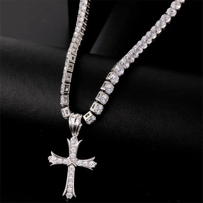 Hip-Hop Cool Style Cross Copper Plating Inlay Zircon K Gold Plated Rhodium Plated Unisex Pendant Necklace