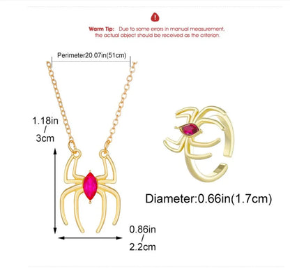 Hip-Hop Cool Style Heart Shape Flower Spider Artificial Crystal Alloy Women'S Jewelry Set