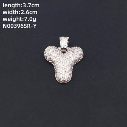 304 Stainless Steel Copper K Gold Plated Rhodium Plated Hip-Hop Cool Style Inlay Letter Square Zircon Charms Necklace