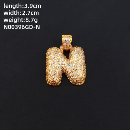 304 Stainless Steel Copper K Gold Plated Rhodium Plated Hip-Hop Cool Style Inlay Letter Square Zircon Charms Necklace