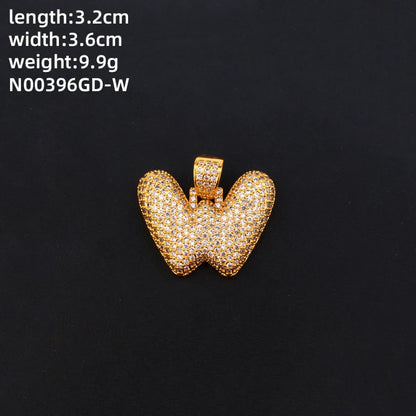 304 Stainless Steel Copper K Gold Plated Rhodium Plated Hip-Hop Cool Style Inlay Letter Square Zircon Charms Necklace