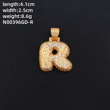 304 Stainless Steel Copper K Gold Plated Rhodium Plated Hip-Hop Cool Style Inlay Letter Square Zircon Charms Necklace