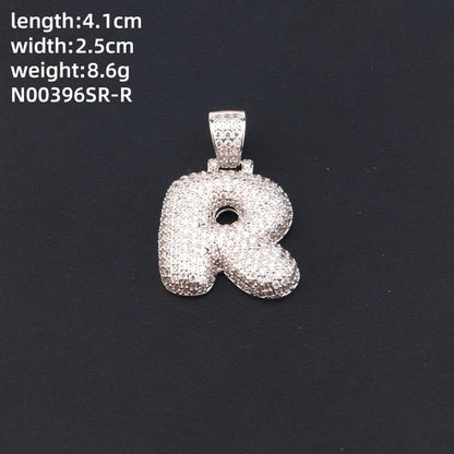 304 Stainless Steel Copper K Gold Plated Rhodium Plated Hip-Hop Cool Style Inlay Letter Square Zircon Charms Necklace