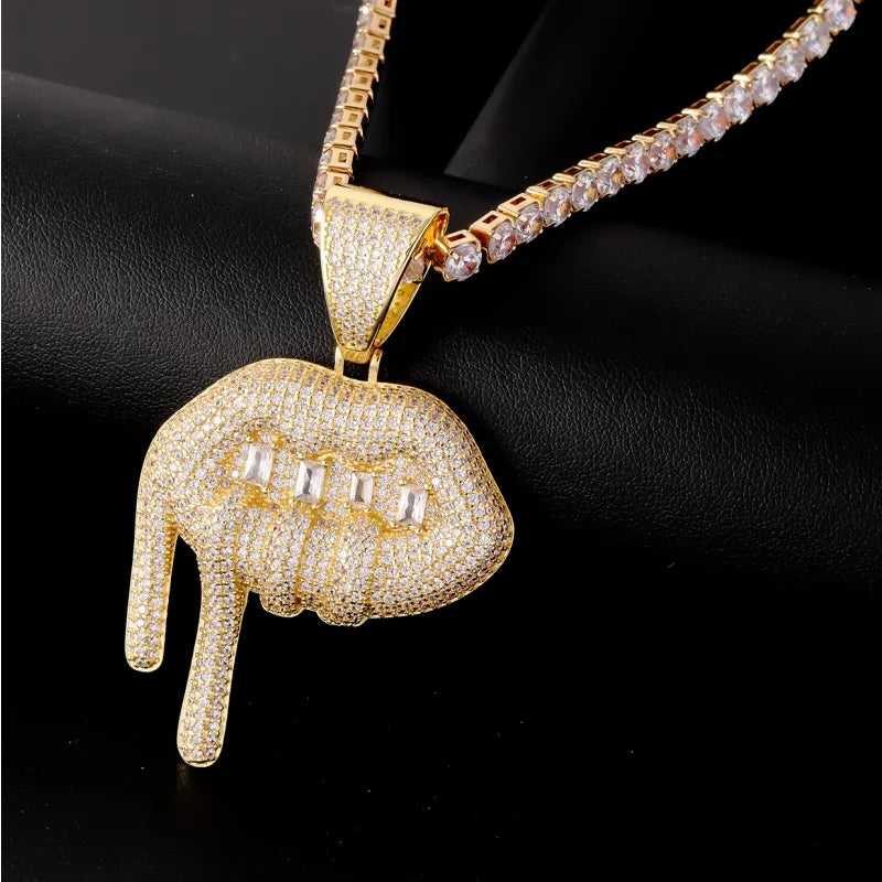 Hip-Hop Cool Style Lips 304 Stainless Steel Plating Inlay Zircon K Gold Plated Rhodium Plated Unisex Pendant Necklace Necklace