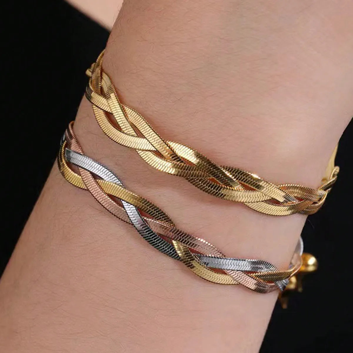 Hip-Hop Cool Style Simple 304 Stainless Steel 18K Gold Plated Bracelets In Bulk