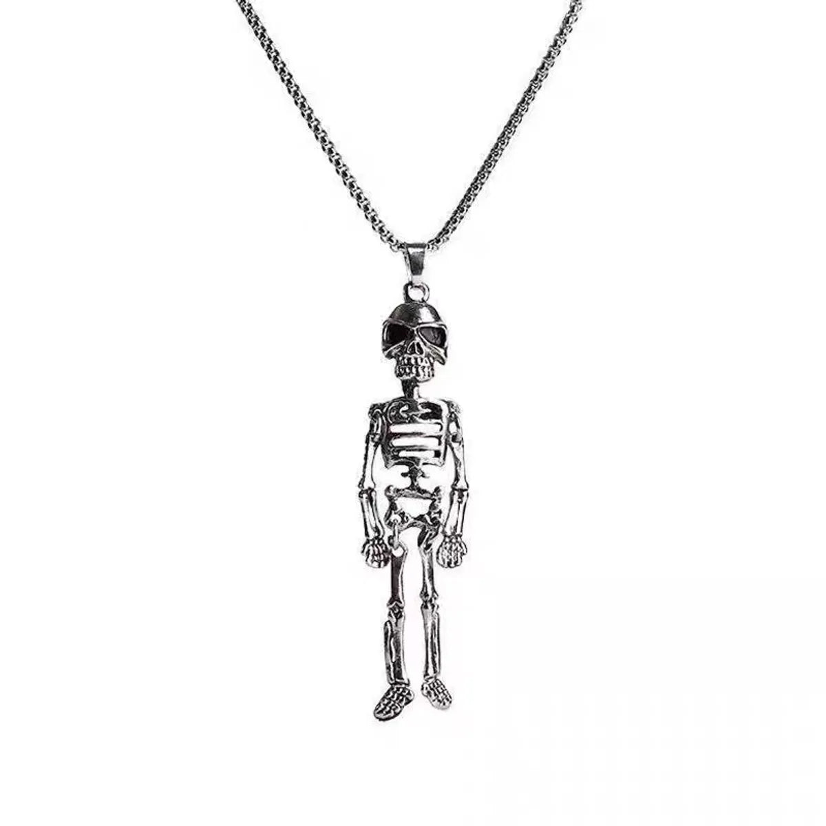 Hip-Hop Cool Style Skeleton Skull Stainless Steel Alloy Plating Men'S Pendant Necklace Long Necklace