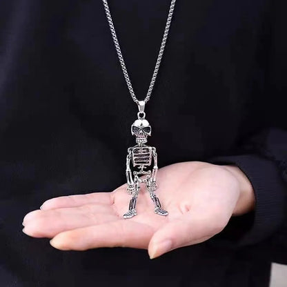 Hip-Hop Cool Style Skeleton Skull Stainless Steel Alloy Plating Men'S Pendant Necklace Long Necklace