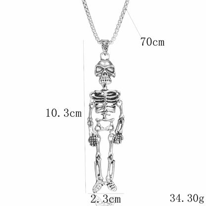 Hip-Hop Cool Style Skeleton Skull Stainless Steel Alloy Plating Men'S Pendant Necklace Long Necklace