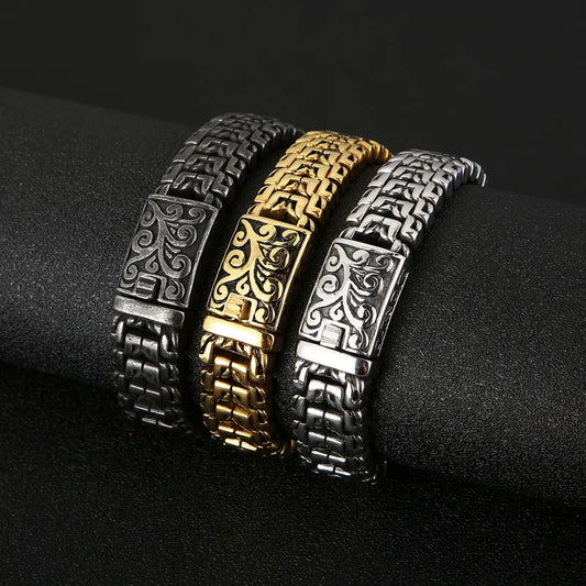 Hip-Hop Cool Style Solid Color Titanium Steel 18K Gold Plated Men'S Bracelets