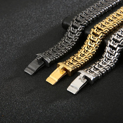 Hip-Hop Cool Style Solid Color Titanium Steel 18K Gold Plated Men'S Bracelets