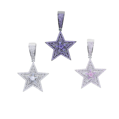 Hip-hop Cool Style Star Copper Inlay Zircon Pendant Necklace