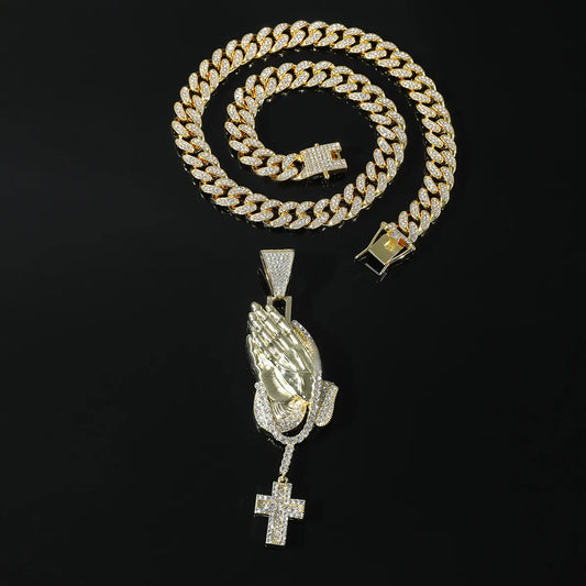 Hip-Hop Cross Alloy Inlay Rhinestones Men'S Pendant Necklace