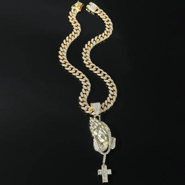 Hip-Hop Cross Alloy Inlay Rhinestones Men'S Pendant Necklace