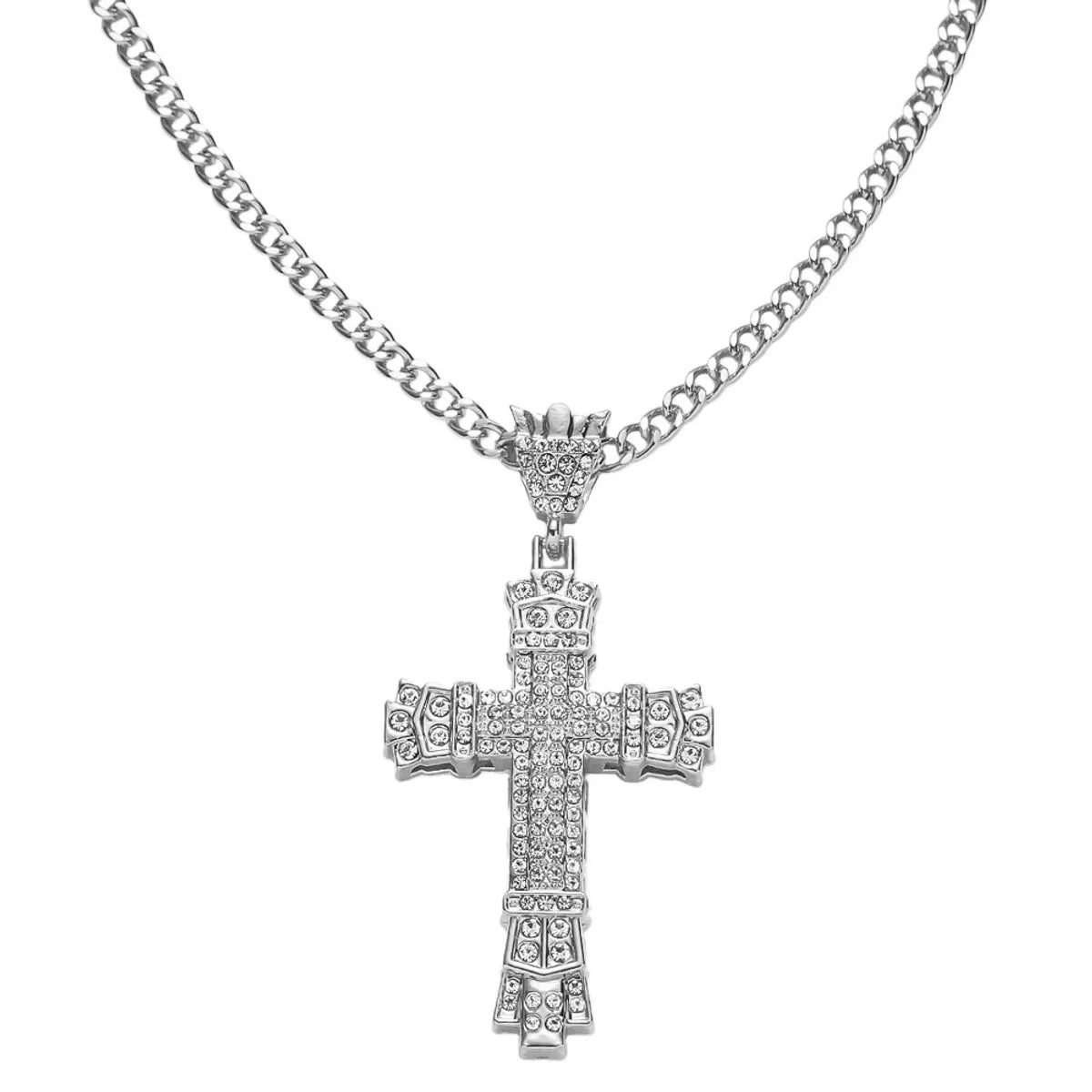 Hip-Hop Cross Alloy Plating Inlay Zircon Men'S Pendant Necklace