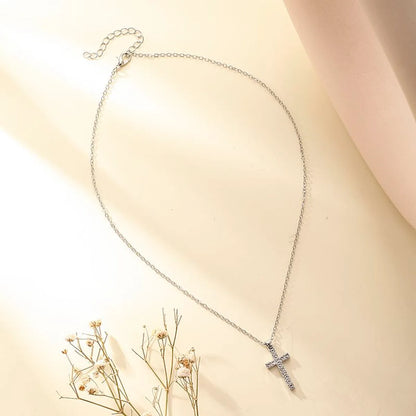 Hip-hop Cross Alloy Plating Rhinestone Pendant Necklace 1 Piece