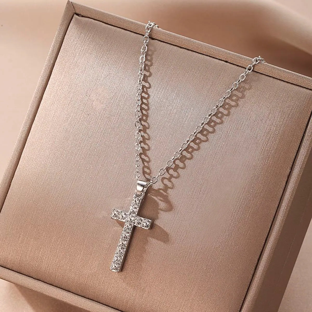 Hip-hop Cross Alloy Plating Rhinestone Pendant Necklace 1 Piece