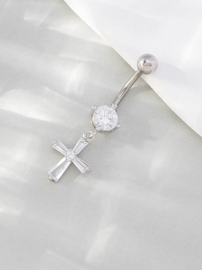 Hip-Hop Cross Alloy Zircon Belly Ring In Bulk