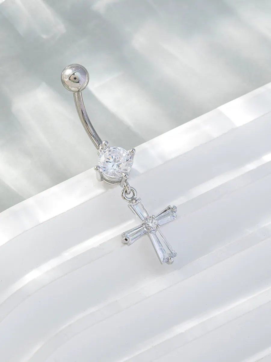 Hip-Hop Cross Alloy Zircon Belly Ring In Bulk